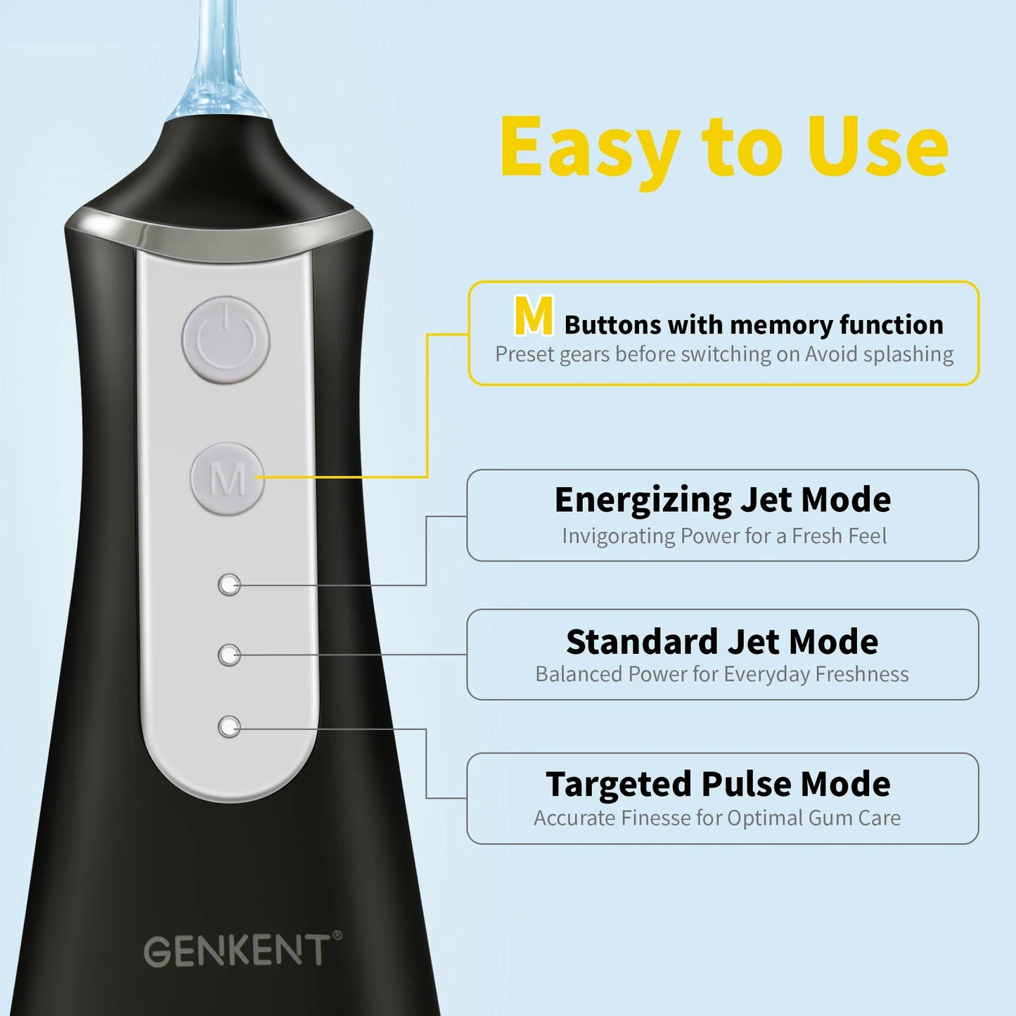 Water Flosser for Teeth, Cordless Dental Flosser 3 Modes 5 Tips Rechargeable, Black